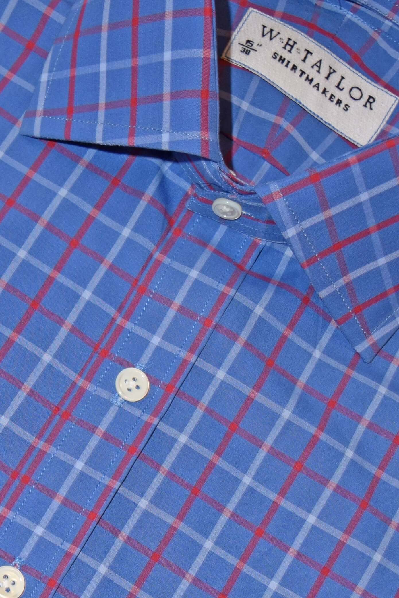 ブルー、プラム & チャコール チェック ツイル メンズ ビスポーク シャツ