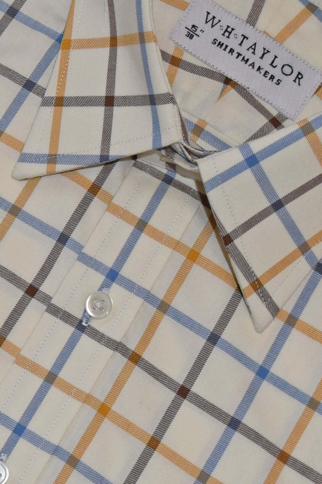 Blaues, kleines Gingham-Karo-Popeline-Herrenhemd nach Maß