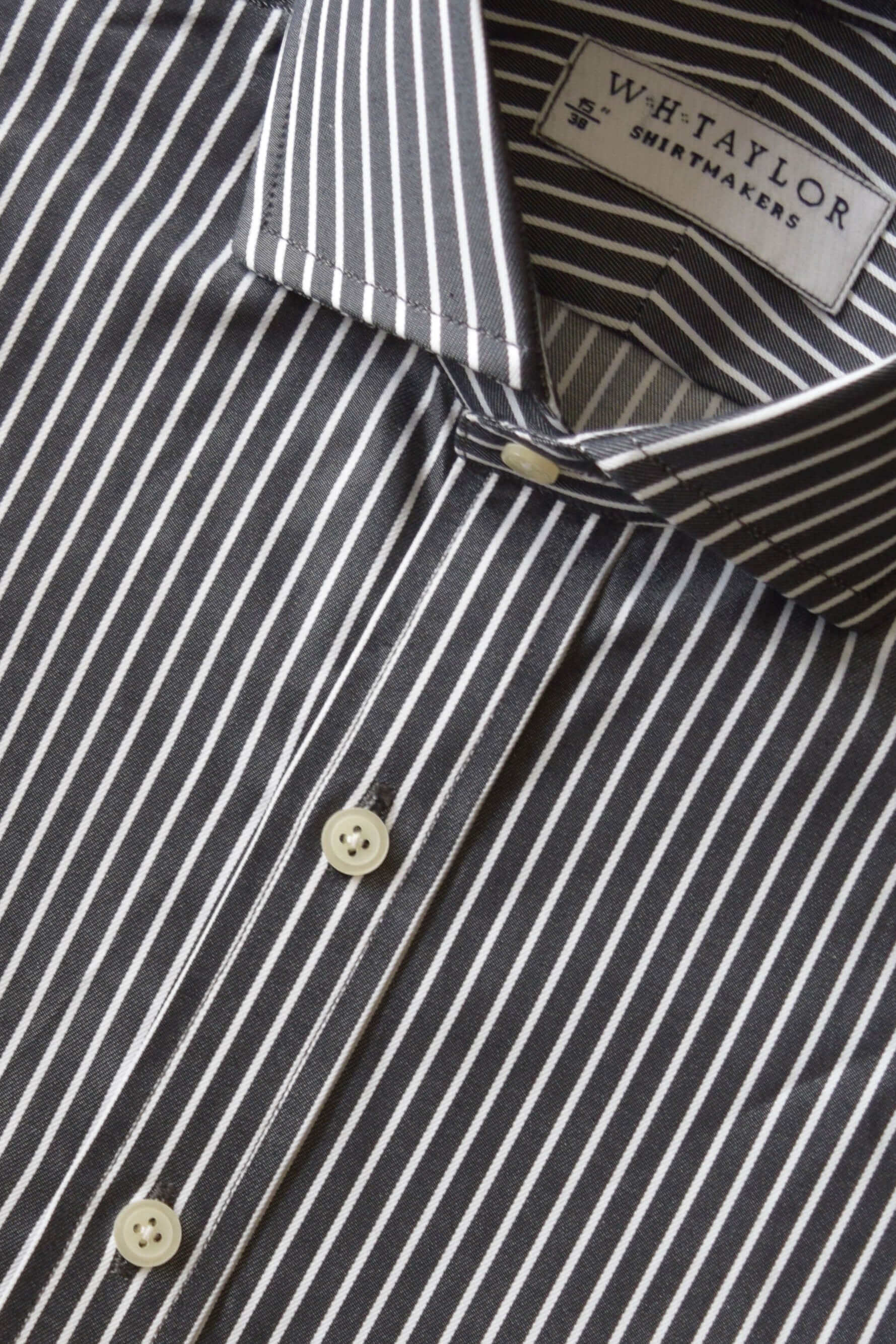 Black and White Wide Pinstripe Men's Bespoke Poplin Shirt with Classic Design and Crisp Lines - Perfect for Formal Wear or Casual Outfits
