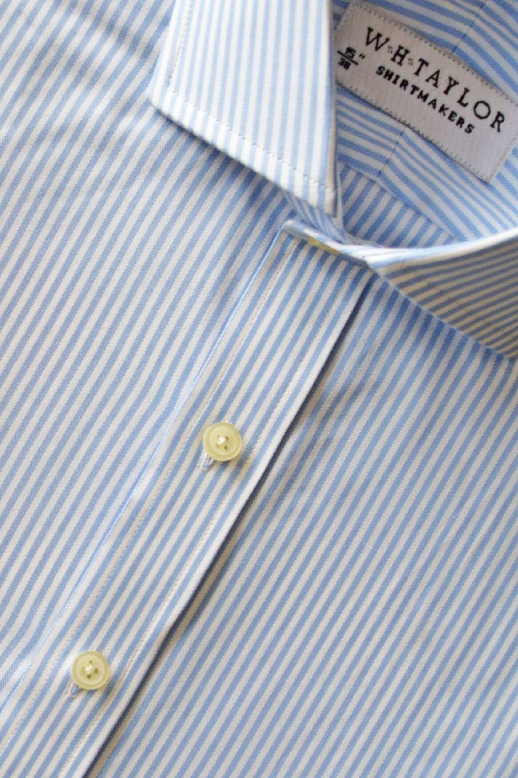 Pale Blue Bengal Stripe Oxford Bespoke Men's Shirt - Perfect for Spring/Summer Garden Parties and Boating on the Riviera.