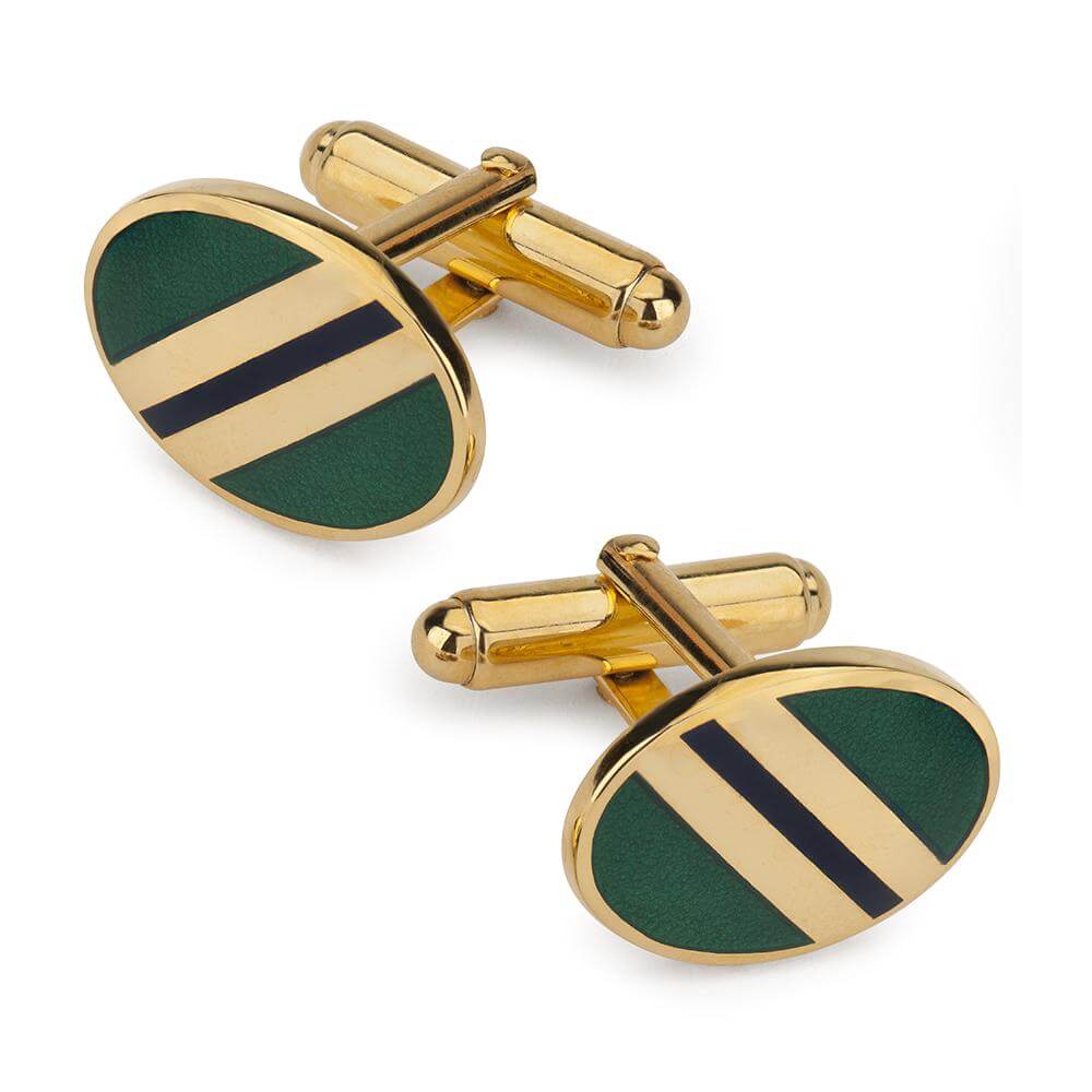 Stripe Cufflinks In Green And Navy Enamel