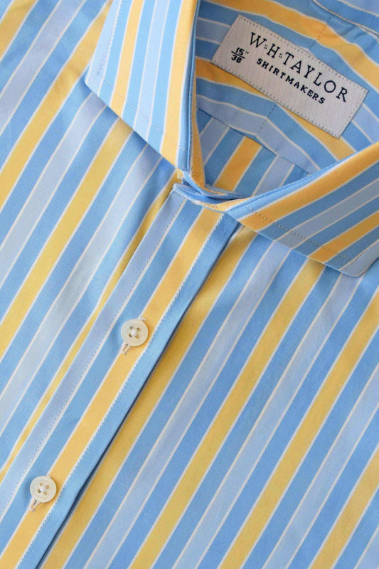 Blue Sky & Yellow Candy Stripe Poplin Ladies Bespoke Shirt - whtshirtmakers.com