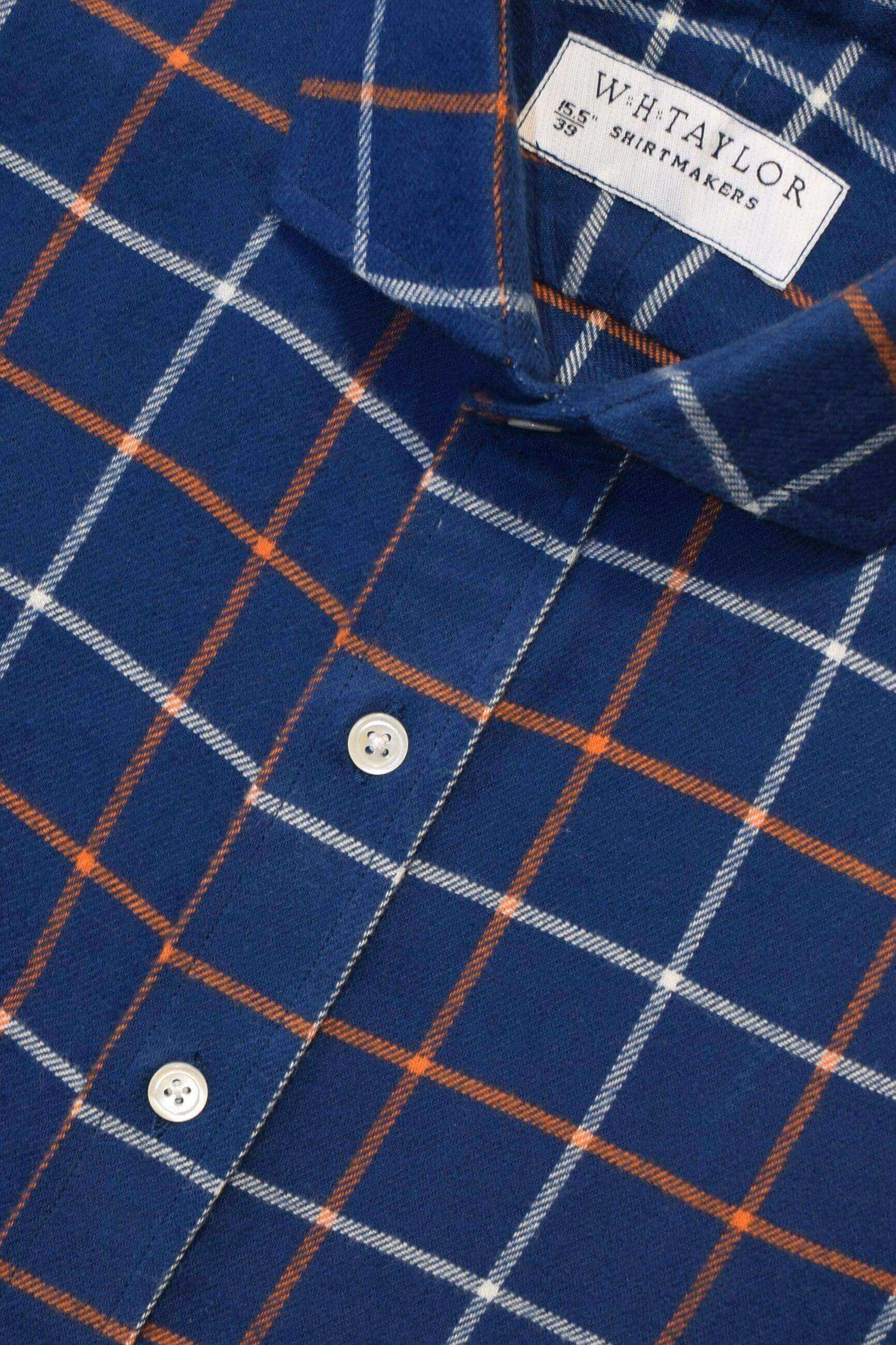 Royal Navy, Orange & White Brushed Cotton Tattersall Check Ladies Bespoke Shirt - whtshirtmakers.com