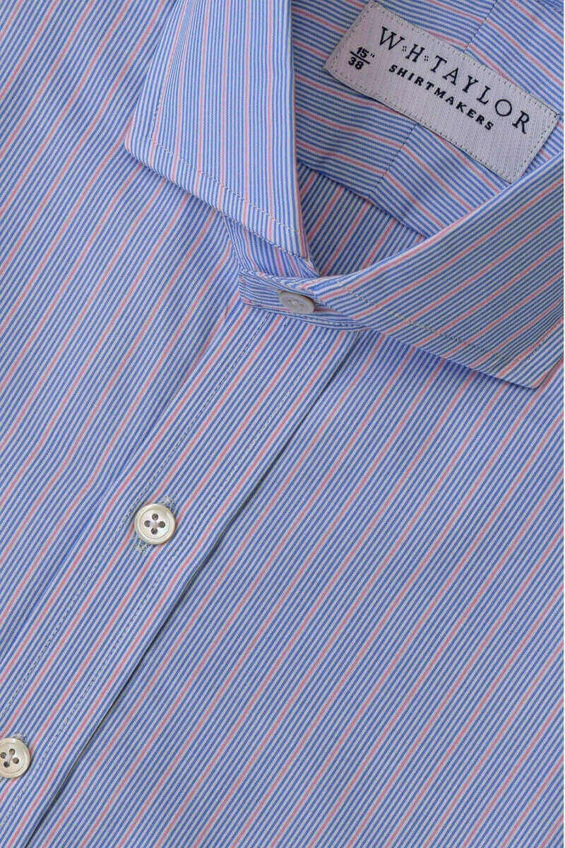 Multi Blue & Pink Hairline Stripe Poplin Ladies Bespoke Shirt - whtshirtmakers.com