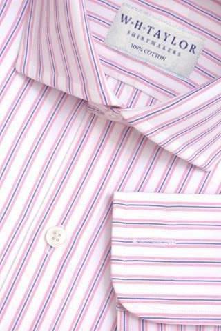 Pink & Blue Shadow Stripe Poplin Ladies Bespoke Shirt - whtshirtmakers.com