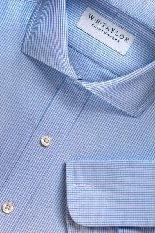 Sky Blue Shepherds Check Poplin Men's Bespoke Shirt - whtshirtmakers.com